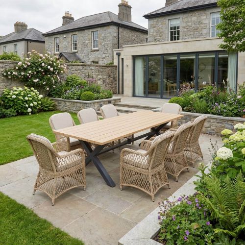 Palm 240cm Teak Effect Rectangular Dining Set with 8 Myra Chairs