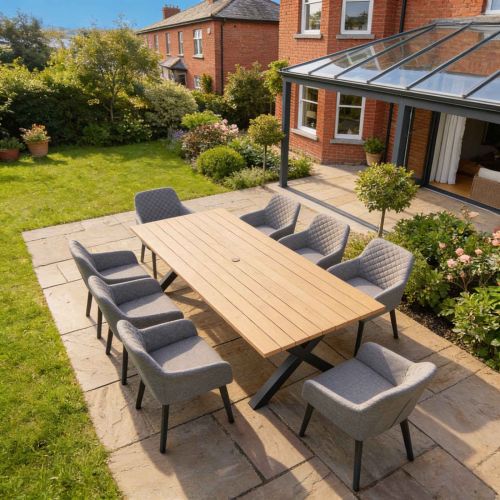 Palm 240cm Rectangular Dining Table Set with 8 Galaxy Chairs in Light Grey