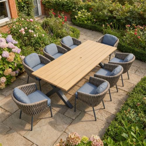 Palm 240cm Rectangular Dining Table with 8 Aranweave Brown Chairs