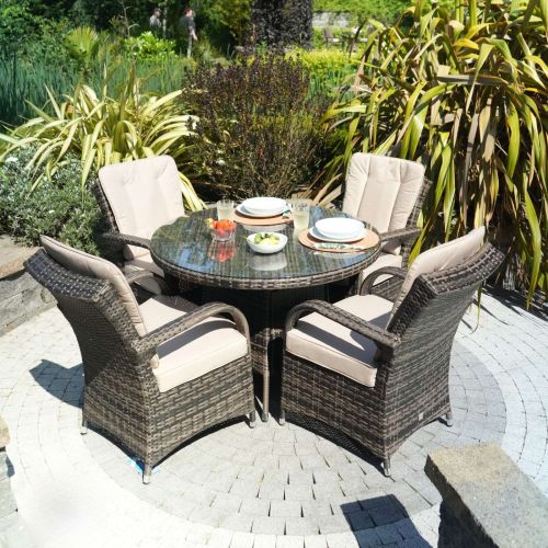 Cairo 4 Seat Rattan Round Outdoor Furniture Set with Quick Dry Seat and Back Cushions