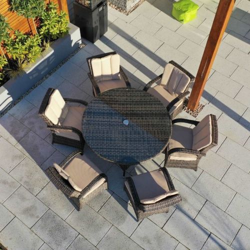 Cairo 6 Seat Round Rattan Dining Set with Quick Dry Cushions