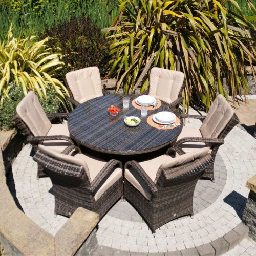 Cairo 6 Seat Round Rattan Dining Set with Quick Dry Cushions