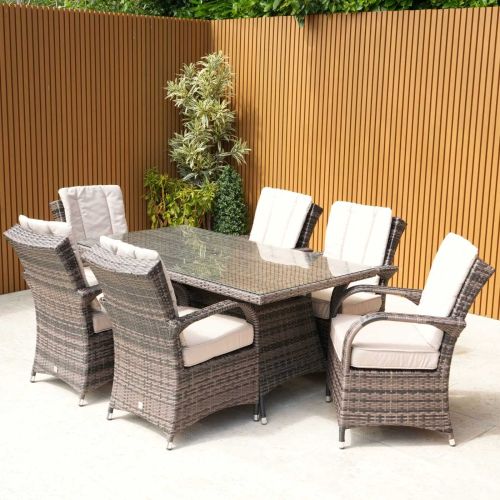 Cairo 6 Seat Rectangular Rattan Dining Set with Back Cushions