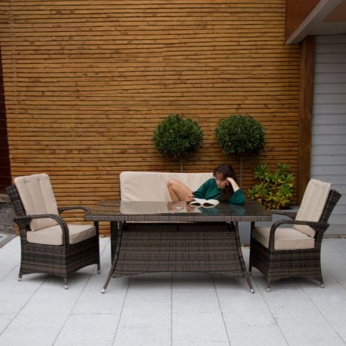 Cairo Rattan 2 Seat Sofa With Rectangular Table and 2 Chairs with Cushions