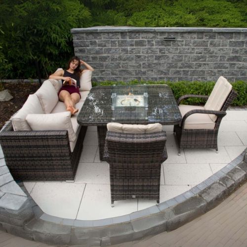 Rio Grande Corner Fire Pit Sofa Set with 2 Armchairs - Chocolate