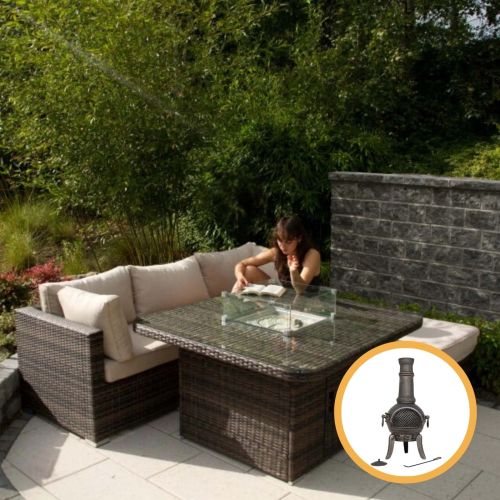 Rio Grande Corner Sofa Fire Pit Set - Chocolate