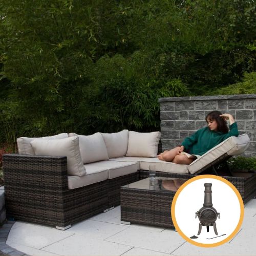 Rio Grande Rattan Corner Outdoor Dining Set - Brown