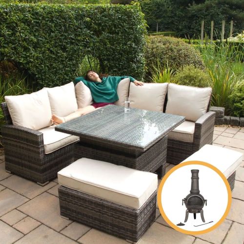 Cairo Square Rattan Corner Dining Set with Rising Table
