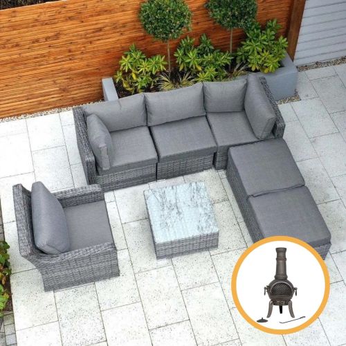 Sorocaba Rattan Corner Sofa Set with Coffee Table - Grey