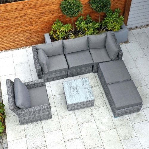 Sorocaba Rattan Corner Sofa Set with Coffee Table - Grey