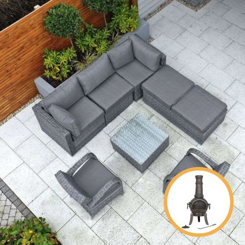 Rio Grande Corner Rattan Sofa Set With 2 Chicago Chairs - Grey