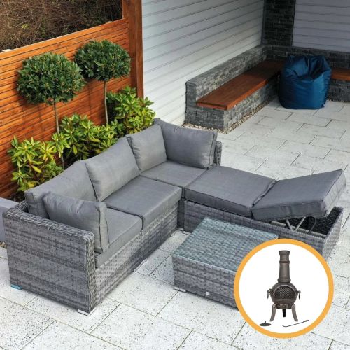 Rio Grande Reclining Bench Rattan Corner Sofa Set - Grey