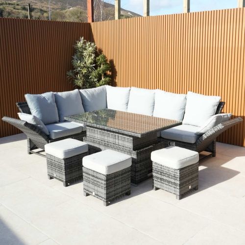 Santander Corner Rattan Dining Set with Rising Table and Recliner - Grey