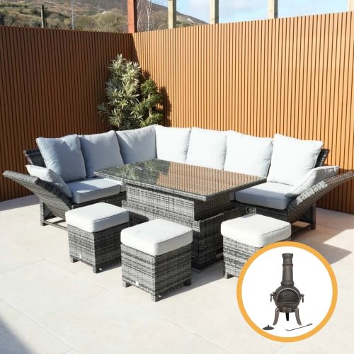 Santander Corner Rattan Outdoor Dining Set with Rising Table and Recliner - Grey