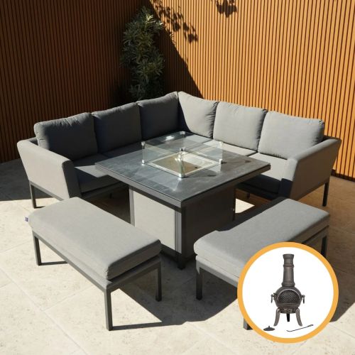 Galaxy Corner Firepit Dining Set - Light Grey