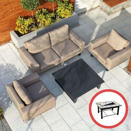 Galaxy Celeste 2 Seat Outdoor Fabric Sofa Set With 2 Armchairs and Coffee Table in Taupe
