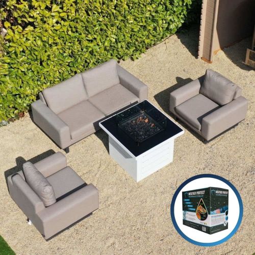 Galaxy Celeste Outdoor Fabric Lounge Sofa Set With Etna Firepit Table