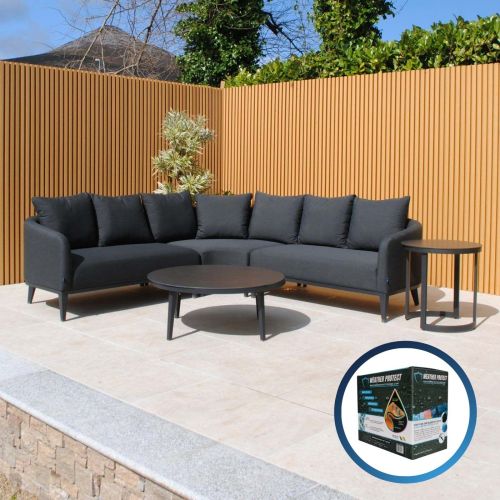 Galaxy Outdoor Fabric Corner Sofa Set with Side Table - Dark Grey