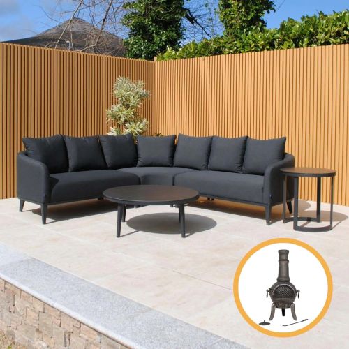 Galaxy Outdoor Fabric Corner Sofa Set with Side Table - Dark Grey