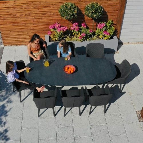 Galaxy 8 Seat Oval Outdoor Fabric Dining Set - Dark Grey