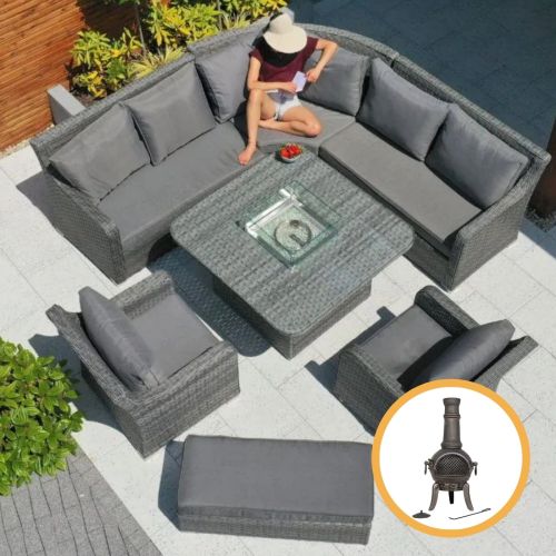 Halifax Gas Firepit Square Corner Sofa Set with 2 Vancouver Armchairs