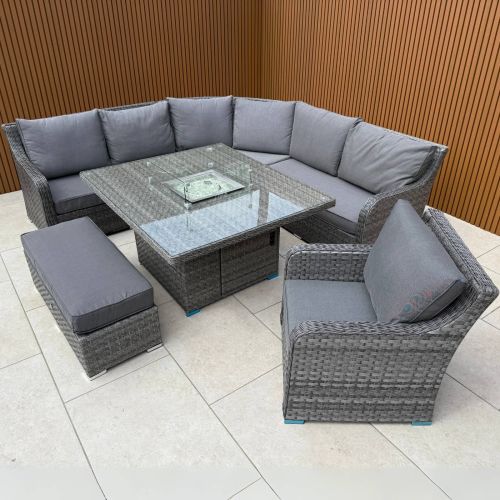 Vancouver Corner Firepit Set with Bench and Single Sofa