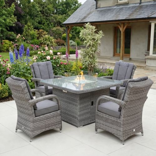 Chicago 4 Seat Dining Set with Square Firepit Table