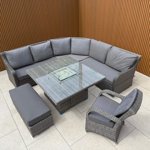 Vancouver Corner Firepit Set with Bench and Chicago Chair