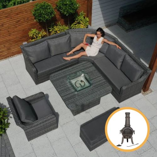 Halifax Corner Rattan Dining Fire Pit Set