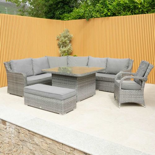 Vancouver Rattan Corner Sofa Dining Set With Bench and Chicago Chair in Grey
