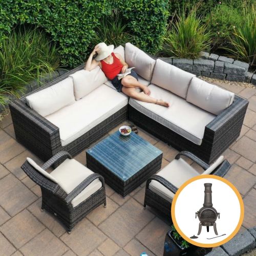 San Jose Square Rattan Corner Sofa Set in Chocolate with 2 Cairo Chairs