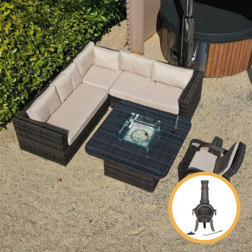 Rio Grande Corner Sofa Fire Pit Set with Armchair - Chocolate