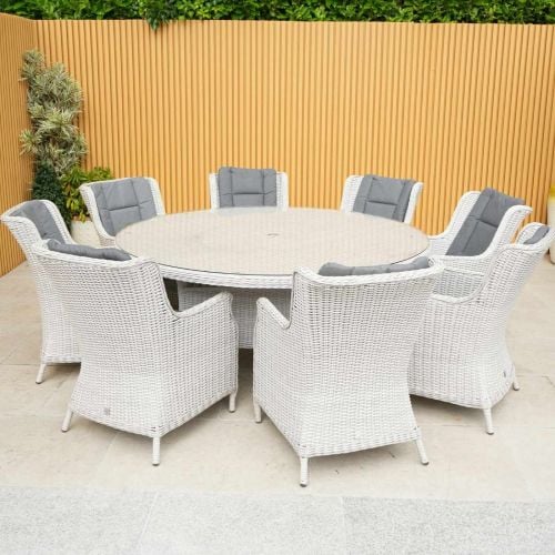 Roma 8 Seat Rattan Oval Dining Table and Roma Chairs - Light Grey
