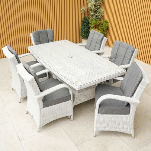 Roma 6 Seater Rattan Oblique Table Set with Treviso Chairs - Light Grey