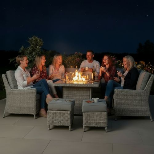 Hamilton U-Shaped Garden Sofa Set with Firepit Table