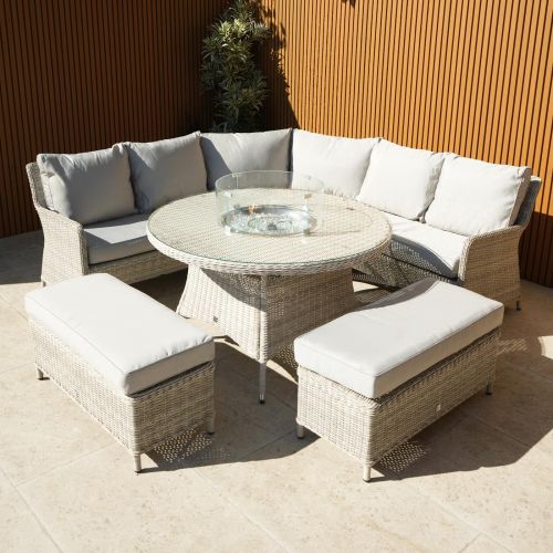 Hamilton Corner Bench Set with Round Firepit Dining Table