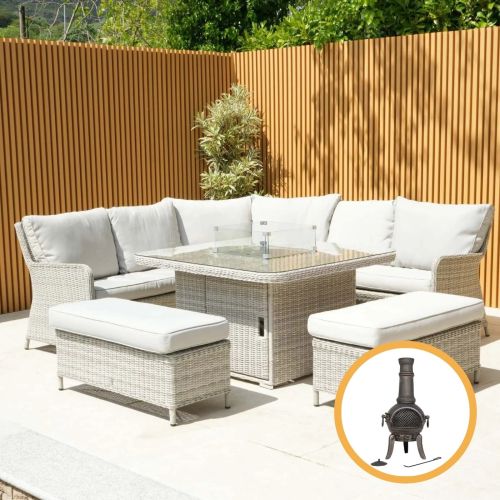 Hamilton Rattan Corner Dining Set with Square Firepit and Two Benches