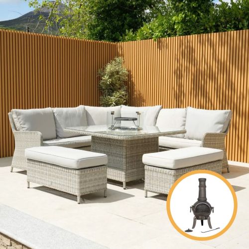 Hamilton Rattan Corner Bench Outdoor Furniture Set with Gas Fire Pit Table