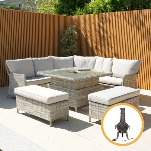 Hamilton Rattan Corner Bench Outdoor Dining Set with Rising Table & Ice Bucket