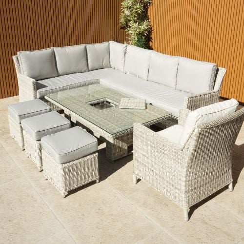 Hamilton Rattan Dining Set with Armchair, Rising Table and Ice Bucket - Grey