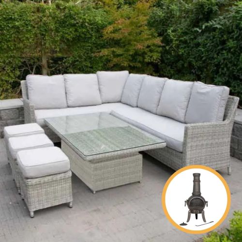 Hamilton Rattan Corner Dining Set with Rectangular Rising Table