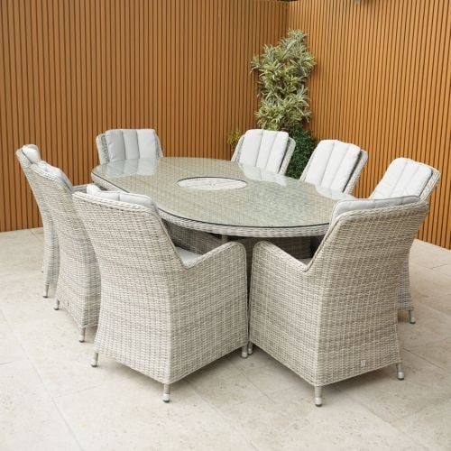 Hamilton 8 Seat Oval Rattan Garden Set with Ice Bucket - Grey