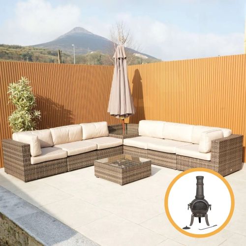 Elvas Corner Sofa Outdoor Furniture Set - Brown