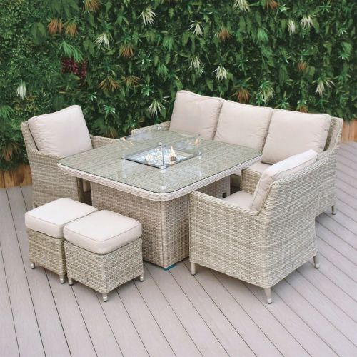 Hamilton 3 Seat Rattan Sofa Set with Square Gas Firepit Table