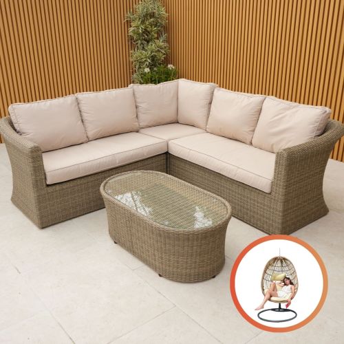 Hamilton Small Rattan Corner Sofa Set - Brown