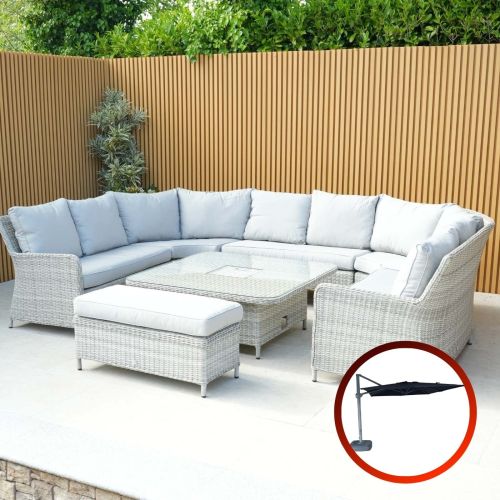 Hamilton U Shaped Sofa Set with Bench, Rising Table & Ice Bucket