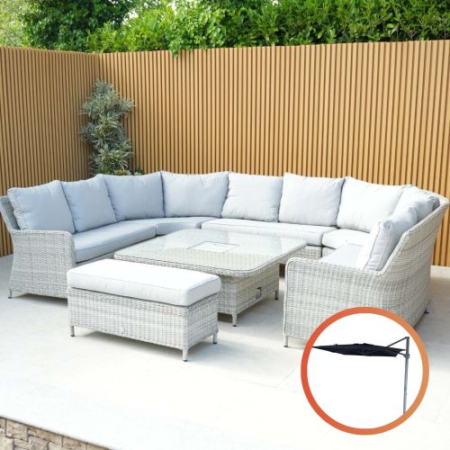 Hamilton U Shaped Sofa Set with Bench, Rising Table & Ice Bucket