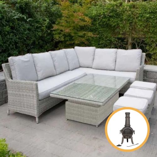 Hamilton Left Hand Sofa Corner Set with Rectangular Rising Table & Footstools