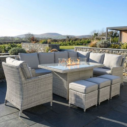 Hamilton Rattan Left Hand Corner Dining Set with Rectangular Gas Firepit Table and Armchair