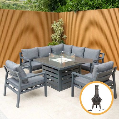 Claddagh Square Casual Fire Pit Dining Corner with Armchairs